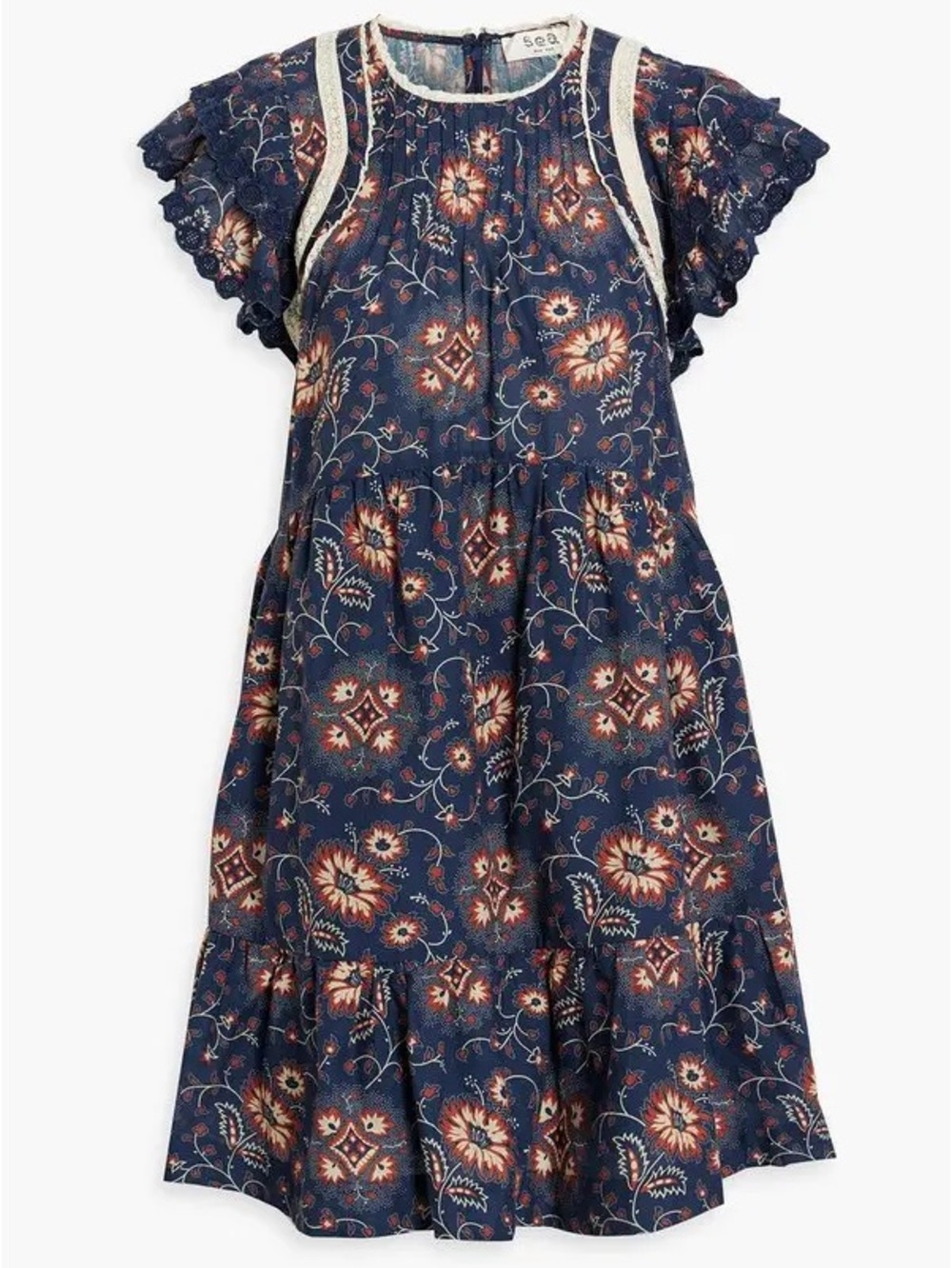 Sea Robina Ruffled Floral-Print Cotton-Voile Mini Dress Size S